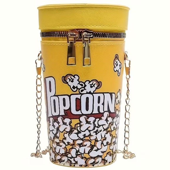 Handbags - Yellow Popcorn Bucket Women’s Crossbody Bag with Gold Chain Strap NWOT
